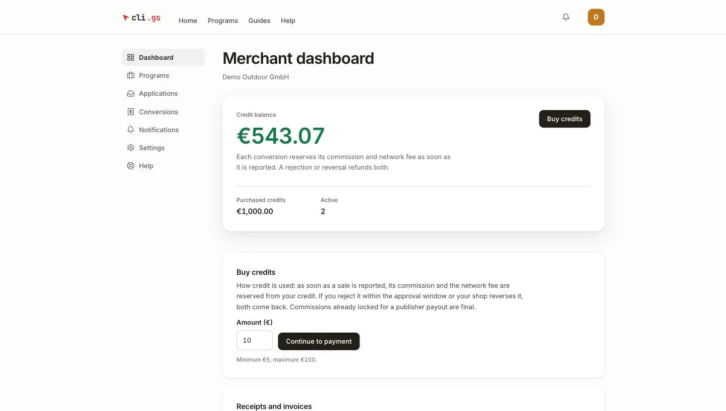 Merchant: programmes, applications and conversions in one place.